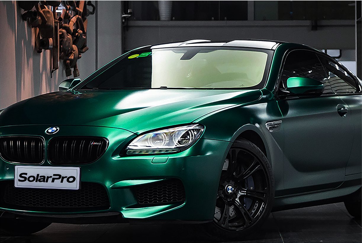 Gloss green coupe finished in SolarPro colored TPU paint protection film