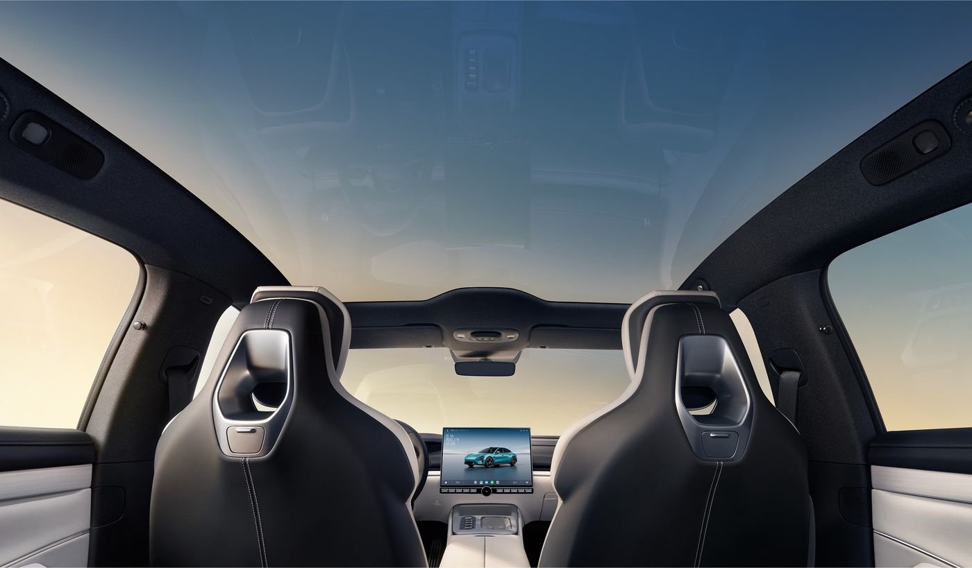 Panoramic sunroof seen from inside a car cabin